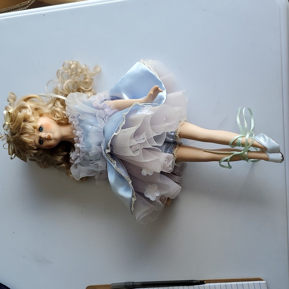 Blue Ballerina Porcelain Doll